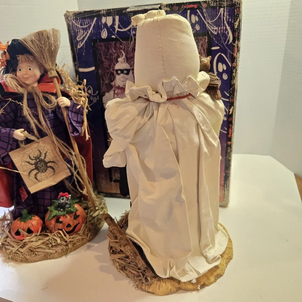 Vtg Nos Halloween Witch & Ghost Resin Fabric Mache statue Figure‎ Large Set NEW